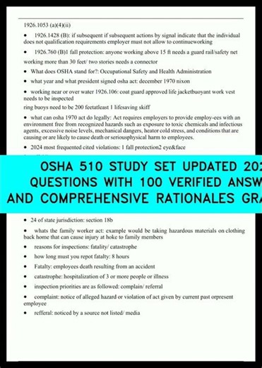 OSHA 510 STUDY SET UPDATED 2025 QUESTIONS WITH 100 VERIFIED ANSWERS AND COMPREHENSIVE RATIONALES
