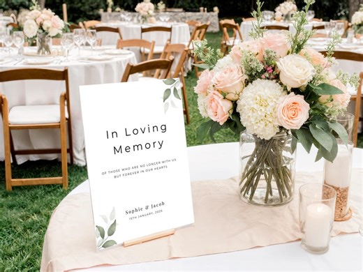 Wedding in Loving Memory Sign - Printable Wedding Memory Table Sign, Minimal Botanical Decor - Etsy