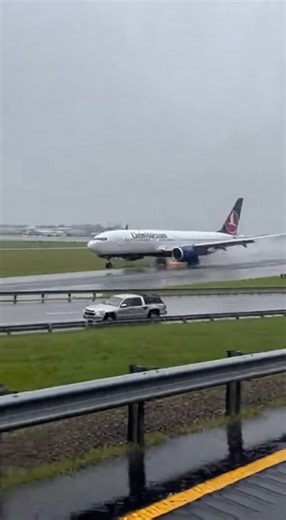 Plane Skids Off Runway onto Busy Highway Chicago, Illinois — April 12, 2025 Travelers and commuters near O'Hare International Airport witnessed a heart-stopping scene Friday morning as a large commercial jet overshot its designated landing strip during a torrential downpour. The aircraft, a Turkish Airlines Boeing 777, struggled to gain traction on the slick tarmac before sliding through the perimeter fence and directly onto an adjacent expressway. Footage captured by a nearby truck driver shows