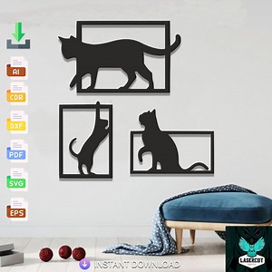 Cat Wall Art SVG Laser Cut Files: 3 Pcs Vector Design (digital Download) - Etsy