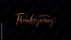 Happy Thanksgiving text animation with orange text on transparent background. Perfect for holiday greeting videos, social media posts, and festive designs.
