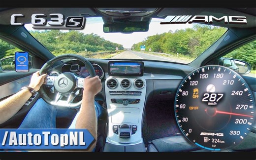 第三视角 2020 梅赛德斯·奔驰 AMG C63 S 最高速度 德国不限速高速公路 by AutoTopNL