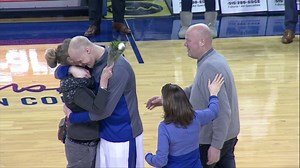 That moment when your parents fly halfway across the world to surprise you for Senior Day... | Drake Athletics