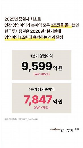 한국투자증권, FY26 1분기 실적 발표! [육각형 수익구조 기반 성장]