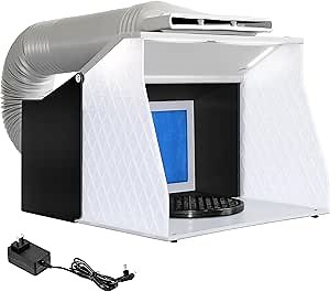 24W Airbrush Spray Booth,Portable Spray Paint Booth Dual Fan Airbrush Paint Spray Booth with 4 LED Lights and Extra Filter100-240V Spray Airbrush Ventilation Booth for Airbrushing Hobby Model Crafts