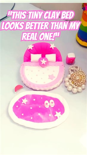 Miniature Princess Bed from Clay in seconds/Pink Aesthetic Clay Bed DIY#clay#miniature