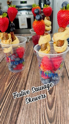 16K views · 164 reactions | Festive Sausage Skewers - two ways! Keep your summer sizzlin’ with these fun Sausage Skewers! Make ‘em sweet with cinnamon rolls and serve with fruit, yogurt or a drizzle of icing. Or make them savory with crescent rolls and serve with potato salad, pasta salad or chips. Happy Summer! - #swaggertysfarm #summerrecipes #4thofjulyrecipes #easyappetizers #summerbreakfast | Swaggerty's Farm | Facebook