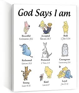 Winnie Nursery Decor-the Pooh Room Decor -Vintage Nursery Decor-Biblical Affirmations for Kids Canvas Wall Art-Christian Gifts for Women-Christmas Gifts Birthday Gifts Religious Gifts