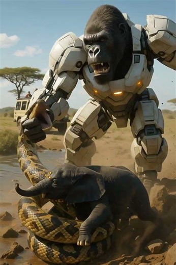 Shocking! Mech Gorilla vs Giant Python 🦍⚡ The Baby Elephant Rescue