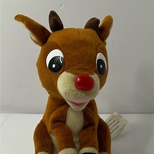 Vintage '90s Gemmy Singing Rudolph The Red Nosed Reindeer Light Up Nose 8" Plush
