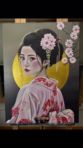 88 reactions · 19 comments | The final steps in my geisha painting. #realisticart #geisha #japan #kimono #cherryblossoms #acrylicpainting #art | Nicole Borka Art | Facebook
