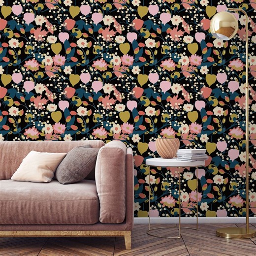 Colorful Floral Wallpaper Peel and Stick Removable or Traditional Textured Accent Wallpaper Flowers - Etsy
