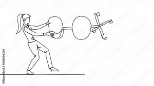 Animated self drawing of one line drawing two emotional businesswoman fighting over office chair. A rare luxury office chair to be used in new office. Conflict. Full length single line animation