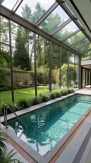 Luxury Indoor Pool with Glass Roof & Garden View. #relaxing