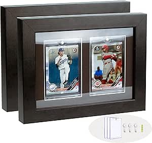 2 Pack Baseball Card Display Case - Wall Mount, Holds Sports Cards for Basketball, Football, Hockey - Black Standard (4 Cards)