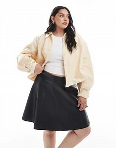 Noisy May Curve high waist faux leather skater skirt in black | ASOS