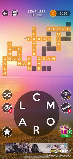 Wordscapes Level 236 Solutions and Tips