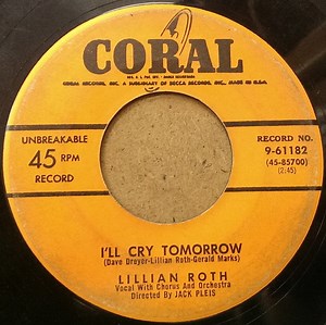 Lillian Roth – I'll Cry Tomorrow / Eadie Was A Lady (1954, Vinyl)
