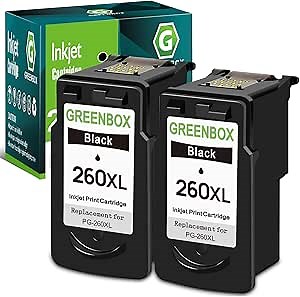 GREENBOX Remanufactured 260XL High-Yield Black Ink Cartridge Replacement for Canon 260XL 260 XL PG-260 XL for PIXMA TS5320 TS6420 TR7020 All in One Wireless Printer (400 Pages, 2 Black, 2-Pack)