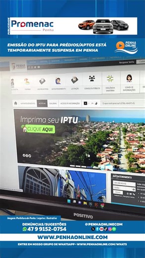 Penha Online • Notícias de Penha/SC • Beto Carrero e praias! on Instagram: "A recém iniciada emissão das guias do IPTU (Imposto Predial e Territorial Urbano) em Penha está suspensa temporariamente para apartamentos e prédios. O percentual e o cálculo lançados para 2026 acabaram gerando surpresa em proprietários, que reclamavam do impacto sofrido, uma vez que alguns valores saíram em média de R$ 400,00 para mais de R$ 2.000,00. As reclamações passaram a chegar para o Penha Online durante a terça-
