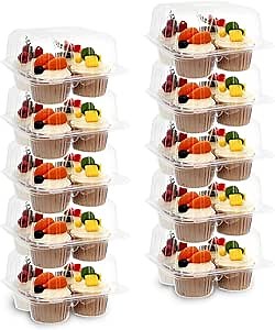 JarThenaAMCS 80 Pack Plastic Cupcake Containers 4-Compartment Clear Boxes Disposable Cupcake Tray Holders 4 Cavity Cupcakes Carriers with Deep Dome for Muffin Packaging