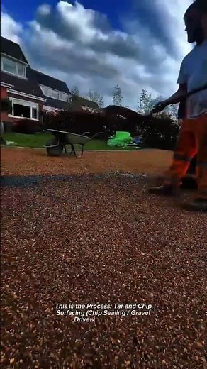 Manual Gravel Spreading on Tar and Chip Driveway | Chip Seal Surfacing Process in the USA