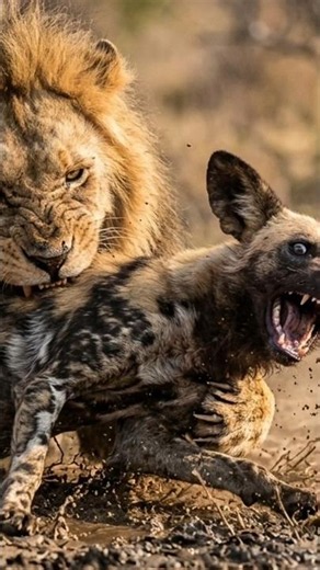 Lion vs Wild Dog Pup 🦁🔥 Brutal Encounter #animals #wildlifeentertainment #animalattack #animalattack