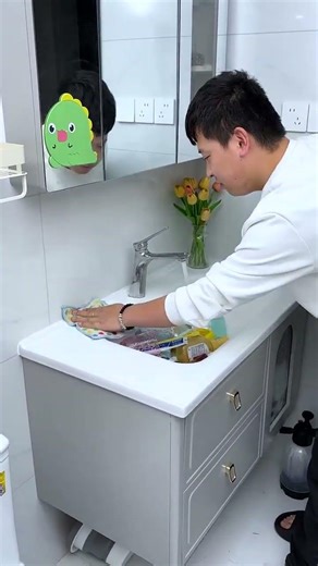 Install a suction cup shelf like this on your bathroom shelfand you can place all kinds of toiletrie