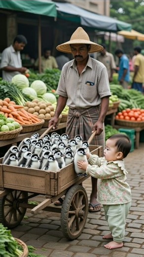 The baby girl ran away with a baby penguin 👧🐧