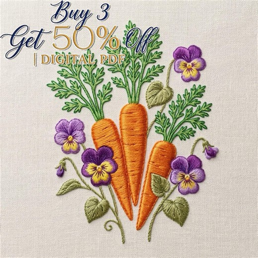 Vintage Garden Carrots Pansies Embroidery Pattern PDF - Etsy