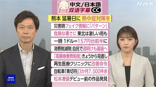 NHK おはよう日本 8月1日(土) 熊本 長引く被災・円相場介入 米も協調姿勢・減税表明も与党内から反発・青切符導入3ヶ月 現場は・「国家情報局」 初会合 他