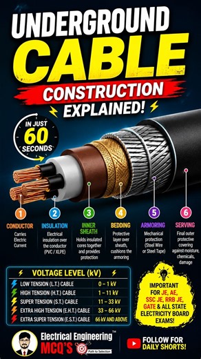 🚨Underground Cable Construction Explained in 60 Seconds ⚡| Electrical Engineering #Shorts #Viral