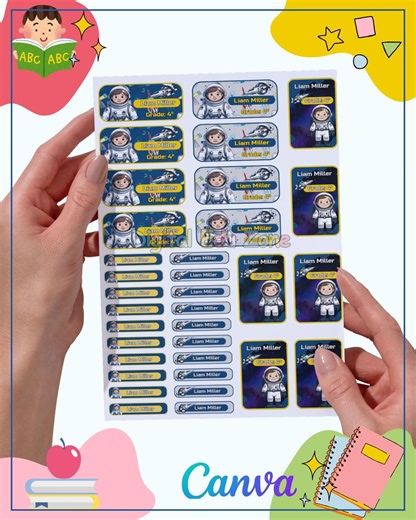 Editable School Name Labels for Boys | Space Astronaut Printable Stickers | Back to School Name Tags | Canva Template FREE - Etsy