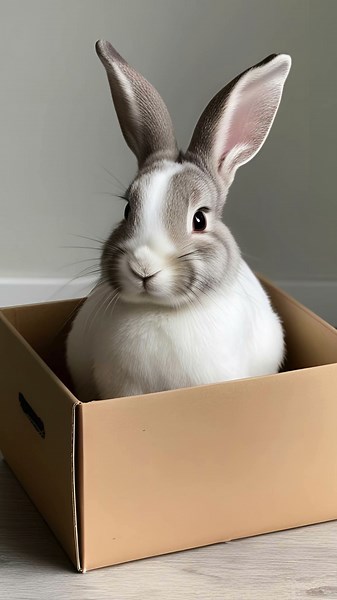 Adorable Bunny Sitting in a Box – Cute Rabbit Moments