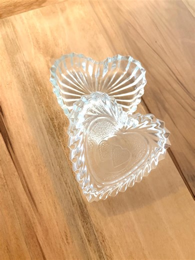 Vintage Heart Shaped Glass Trinket Box | Romania Pressed Glass, Vanity Decor - Etsy