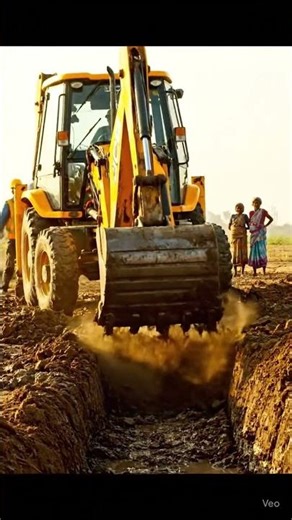 JCB 3DX Digging Canal in Village | Realistic Backhoe Loader Work & Excavation Action #Shorts