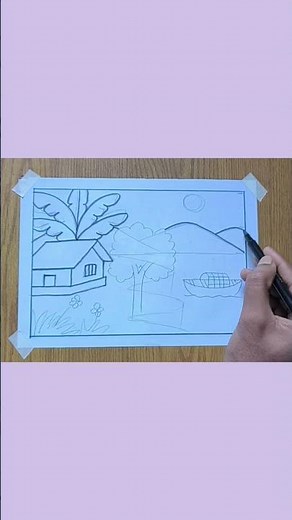 Beautiful Village Scenery Drawing | Easy oil pastel scenary for beginners