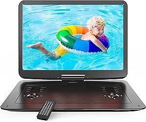 WONNIE 17.9'' Portable DVD Player with 15.4'' Large Screen, 6 Hrs Rechargeable Battery, High Volume Speaker, Support USB/SD and Multiple Disc Formats, Sync TV, Region Free, Remote Control, Car Charger