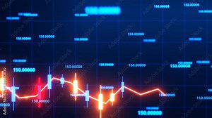 Graphics business background with digitally animated financial line and graphs running. Representation of rates and stock market board. 4K