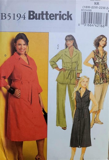 Vintage Butterick B5194 Sewing Pattern – Plus Size Dress, Top, Pants Set, 2000s, Sizes 18W-32W UNCUT - Etsy UK