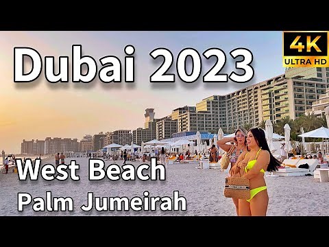 Dubai West Beach 🇦🇪 Palm Jumeirah Beach Amazing Sunset [ 4K ] Walking Tour