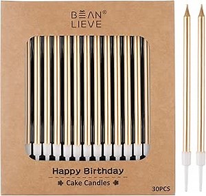 BEAN LIEVE 30-Count Champagne Gold Long Thin Metallic Birthday Candles, Cake Candles, Birthday Parties, Wedding Decorations, Party Candles, Cake Decorations