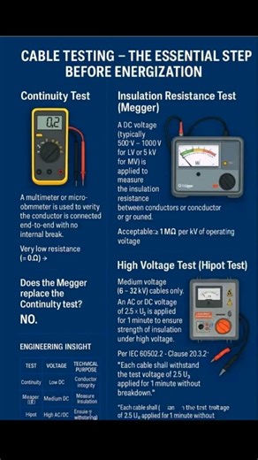 Fun&Fact Knowledge📖🖋️ on Instagram: "Cable Testing- The Essentials Step Before Energization(, Megger)#electrician #meggermeter #megger #meggertester #meggertest #meggercsa #meggers #megger#insulationtester #insulationresistanttest #insulationtester #insulations #cabletester #cabletesting #cabletesters #electricalinterview #electricalloadcalculations #electricalpower #electricaltesters #gulfjobs #electricalengineering⚡️ #kniwledgeworld #electricianlife⚡️ #education #gulfinterview #electricaleng