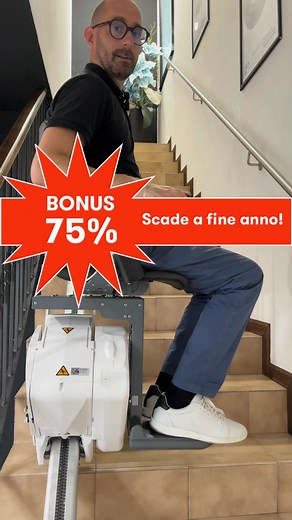 Il tempo stringe! ⏳ Hai tempo solo fino al 𝟑𝟏 𝐃𝐢𝐜𝐞𝐦𝐛𝐫𝐞 𝟐𝟎𝟐𝟓 𝐩𝐞𝐫 𝐚𝐩𝐩𝐫𝐨𝐟𝐢𝐭𝐭𝐚𝐫𝐞 𝐝𝐞𝐥 𝐁𝐨𝐧𝐮𝐬 𝟕𝟓%! Sai quanto può essere faticoso affrontare le scale ogni giorno… Non rimandare ancora: questa è l’occasione per riconquistare libertà e comfort a condizioni super agevolate. ⚠️ Cosa devi sapere: 🗓️ 𝐒𝐜𝐚𝐝𝐞𝐧𝐳𝐚 𝐈𝐦𝐦𝐢𝐧𝐞𝐧𝐭𝐞: 𝐒𝐨𝐥𝐨 𝐟𝐢𝐧𝐨 𝐚𝐥 𝟑𝟏/𝟏𝟐/𝟐𝟎𝟐𝟓 💰 Vantaggio Massimo: Detrazione fiscale del 75% ⚡ Installazione Veloce: Montaggio in giorna