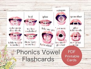 Phonics Vowel Flashcard Speech Sound Wall Printable Mouth Picture Card Science of Reading SLP - Etsy