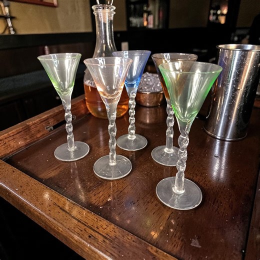 Vintage Colored Aperitif Glasses Set of 5 Twisted Stem Cordial Glasses - Etsy