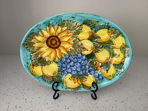 Italian Hand Painted Oval Ceramic Platter, 15 Inch Fruit and Sunflower Design, Made in Italy, Decorative Serving Plate - Etsy