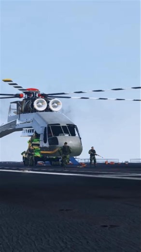 Us gigantic Helicopter Skylifter take off from aircraft carrier runway