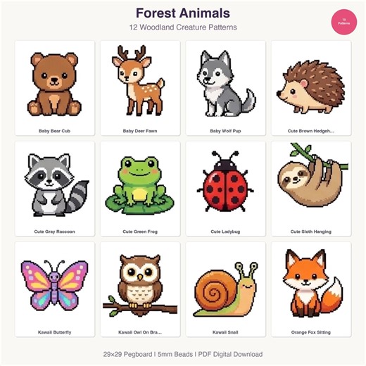 Forest Animals Perler Bead Patterns | Fox, Owl, Deer Templates (digital Download) - Etsy