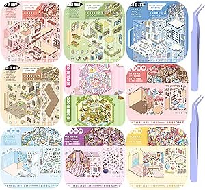 3D Sticker Scene Book - 10 Sets Restaurant/Coffee Shop/Ski Scenes, Stickers for Adults Stress Relief & Party Activities